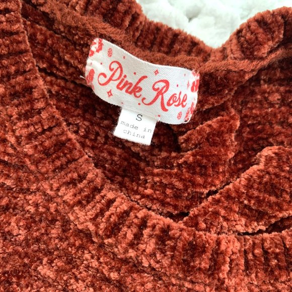 Pink Rose Chenille Crew Sweater (Red) S - Picture 3 of 7
